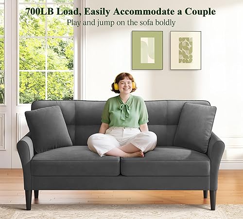 Miniatura 3 de Sofá biplaza de 69 pulgadas, sofás pequeños de terciopelo para espacios pequeños, sofás de dos plazas con 2 almohadas, sofás de dos plazas de