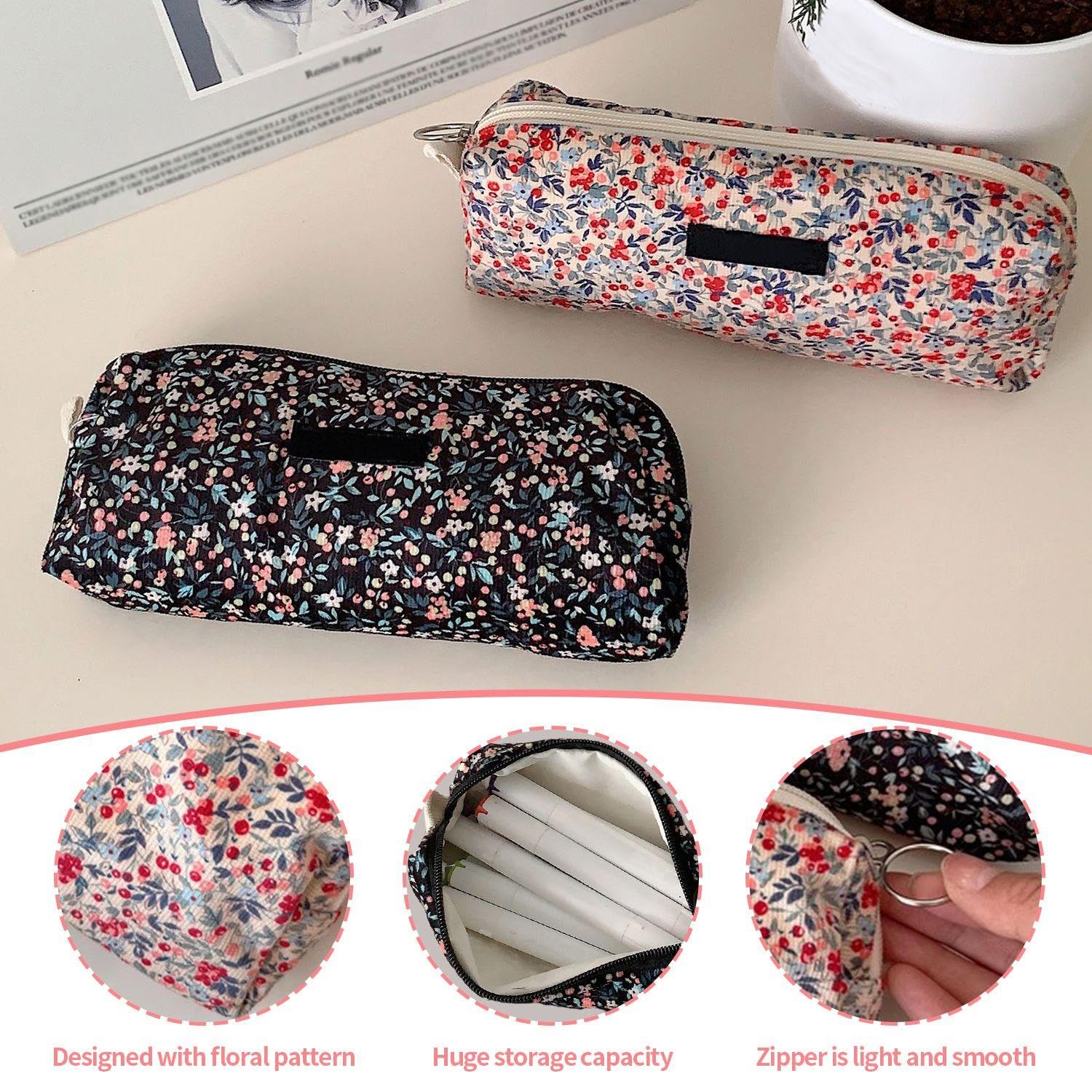 2 Pieces of Floral Pencil Cases, Convenient Pencil Cases, Stationery Storage Bags, Storage and Organization Bags - Image 3
