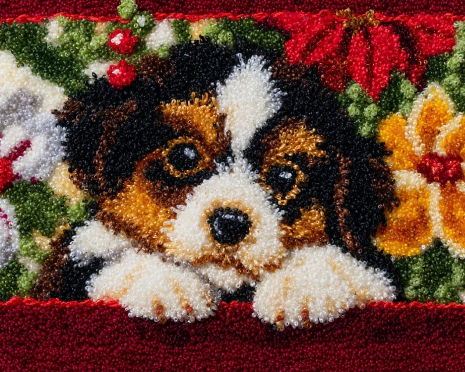 Wallphantom Latch Hook Kits Rugs,Christmas Flowers and Puppies,Latch Hook Rug Kits for Adults Beginners,DIY Crochet Set,Tapestry Making Kit,Embroidery Sofa Cushion Carpet,55x75cm