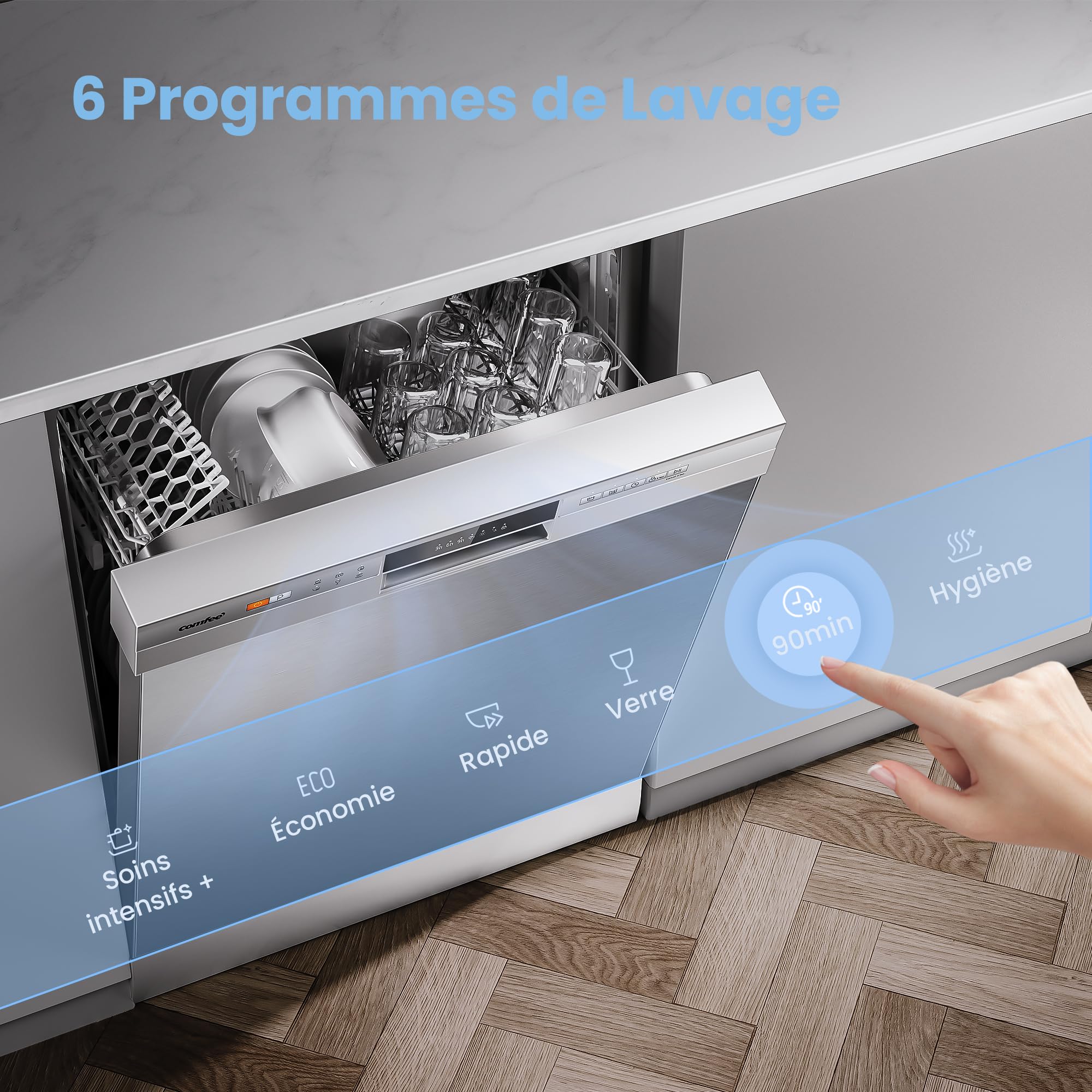 COMFEE' CDWPF1201PS Lave-vaisselle Pose Libre 60 cm 12 couverts Acier Inoxydable 49 dB