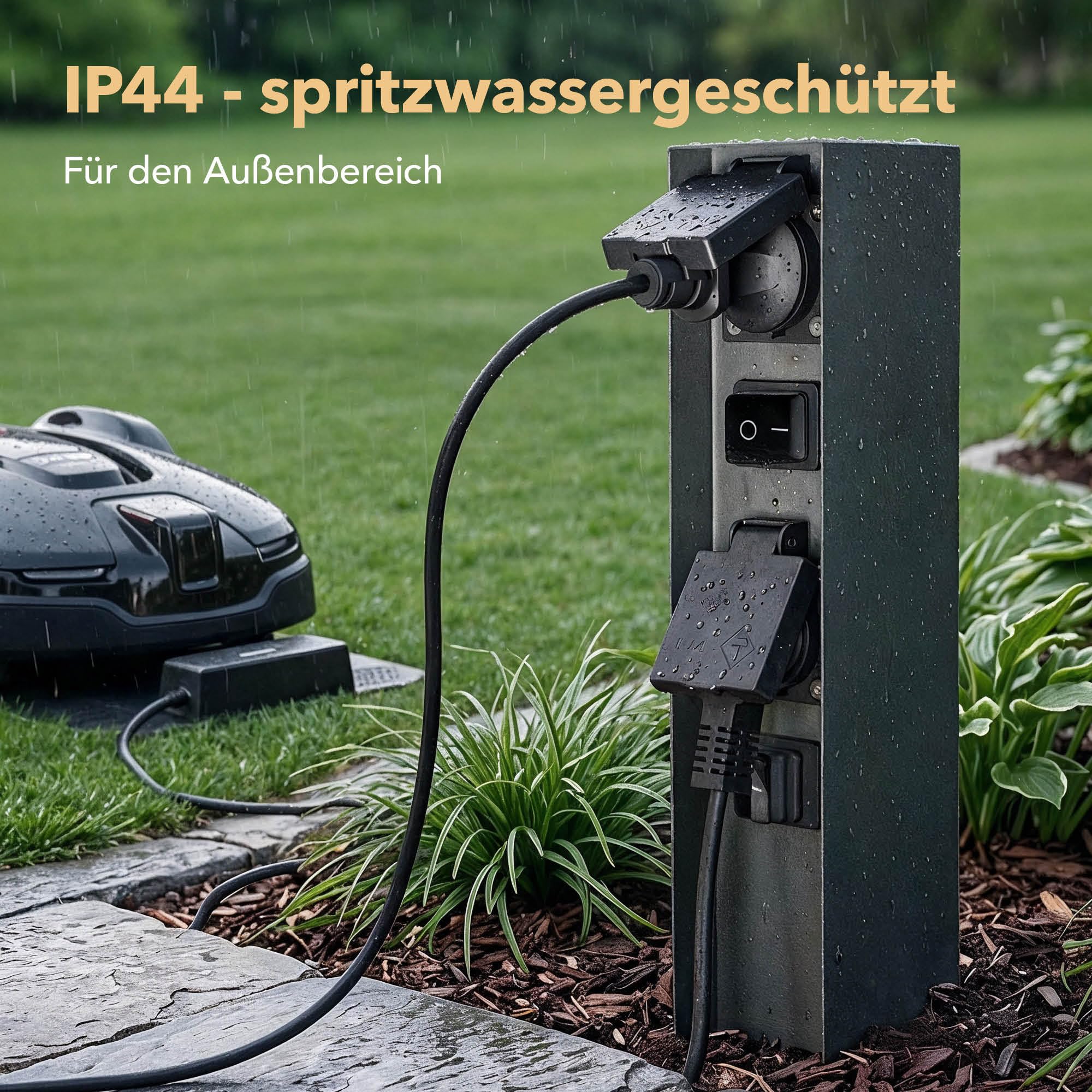 ledscom.de Colonnina con 3 prese da giardino POMI per esterni con interruttore, IP44, a 2 prese, acciaio inossidabile, antracite, squadrata, 33 cm