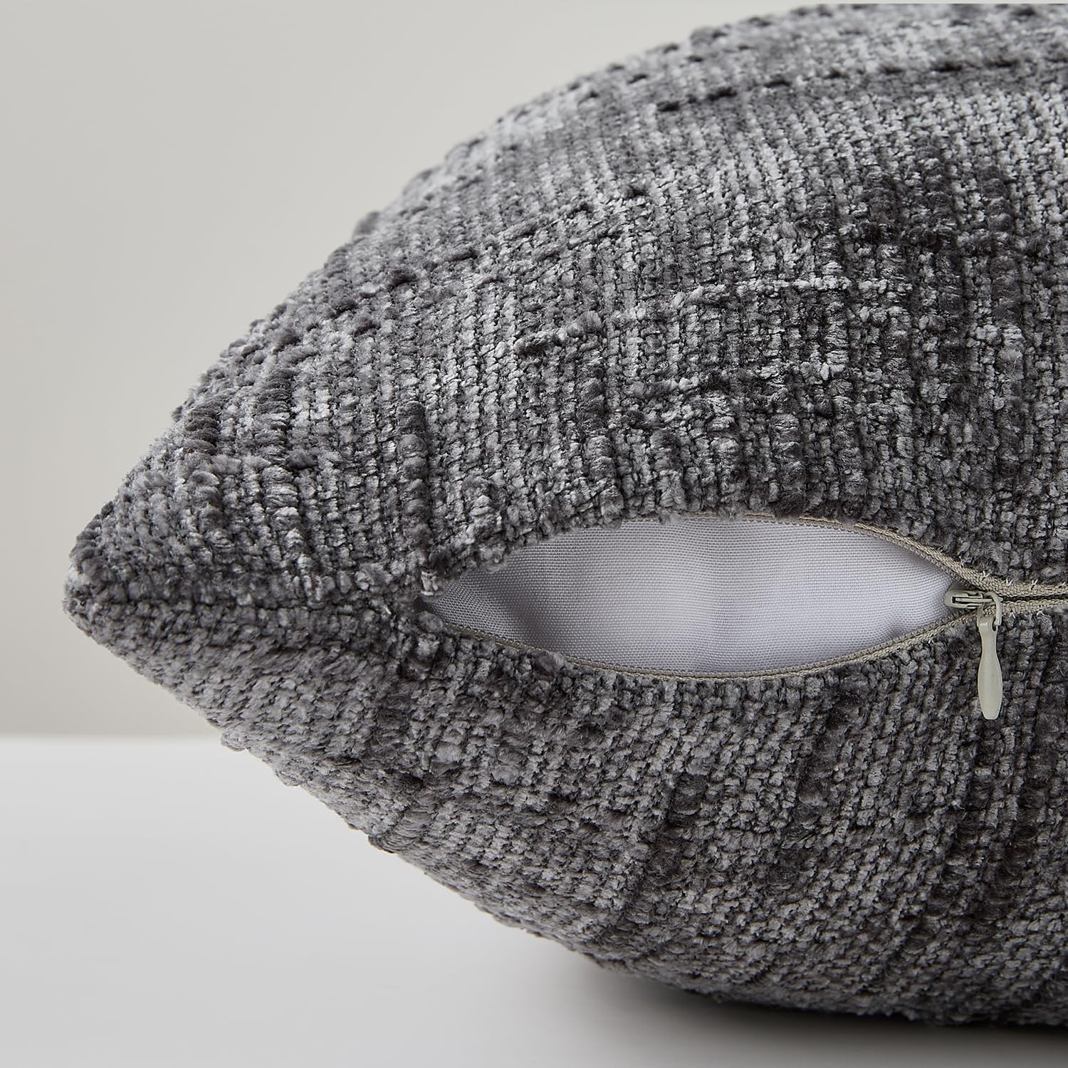 Allorry Decorative Couch Throw Pillow Covers 24x24 Set of 2 Dark Gray Soft Chenille Pillow Covers Neutral Textured Boho Cushion Covers for Modern Farmhouse Sofa Bedroom Living Room Decor SY008-E24
