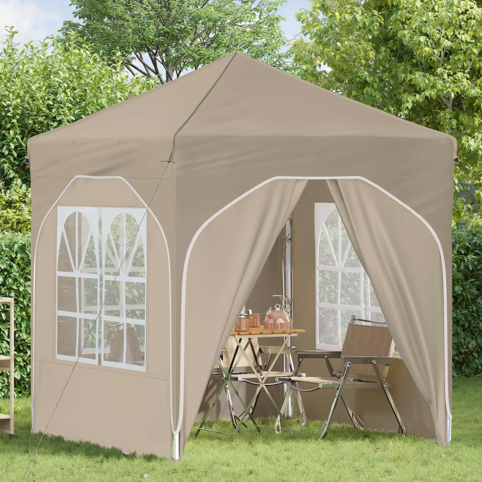 Pop-up Partyzelt 192 x 192 x 245 cm Creme mit 4 Seitenwänden höhenverstellbar für Garten Terrasse Balkon Outdoor Schutz bei Sommerfesten und Freizeitaktivitäten