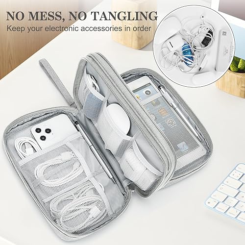 Vista 337 de FYY Organizador para cosas electrónicas, para viajes, para cables, cargadores, celular y auriculares, estuche portátil, impermeable, doble capa