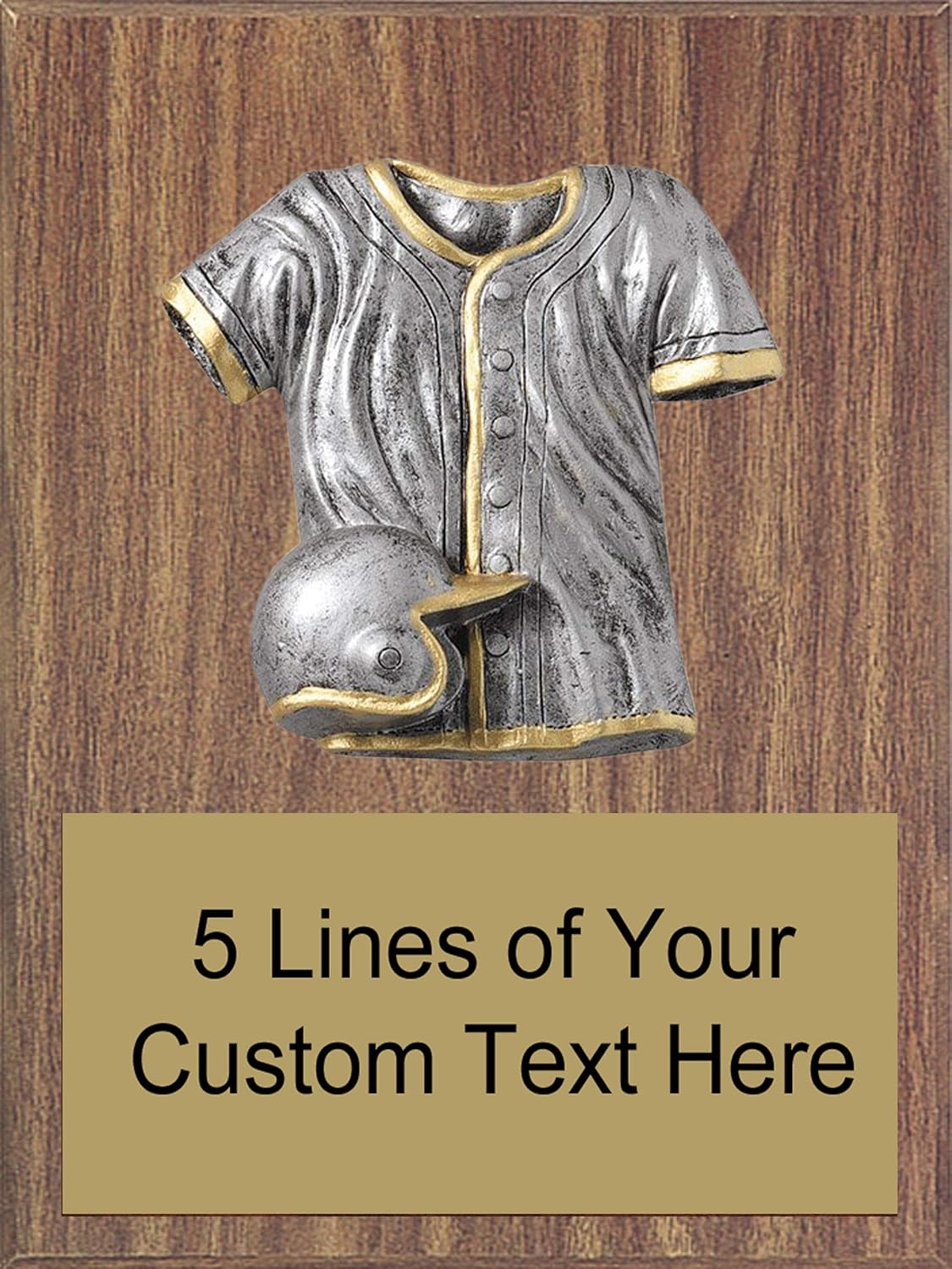 Express Medals 8 x 10 Walnut Finish Wood Baseball Plaque Trophy Award with 4 inch Tall Heavy Resin Sport Jersey Detail and Up to 5 Lines of Free Engraving