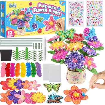 Zefy 650 Pcs Wax Craft Sticks and 12 Pcs Poke Art Flower