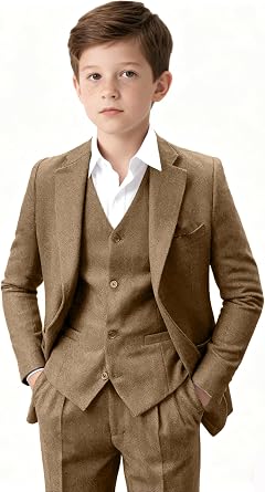 Retro Tweed Suit for Boys 3 Pieces Boy Formal Suit for Wedding Outfit Kids Tuxedo for School
