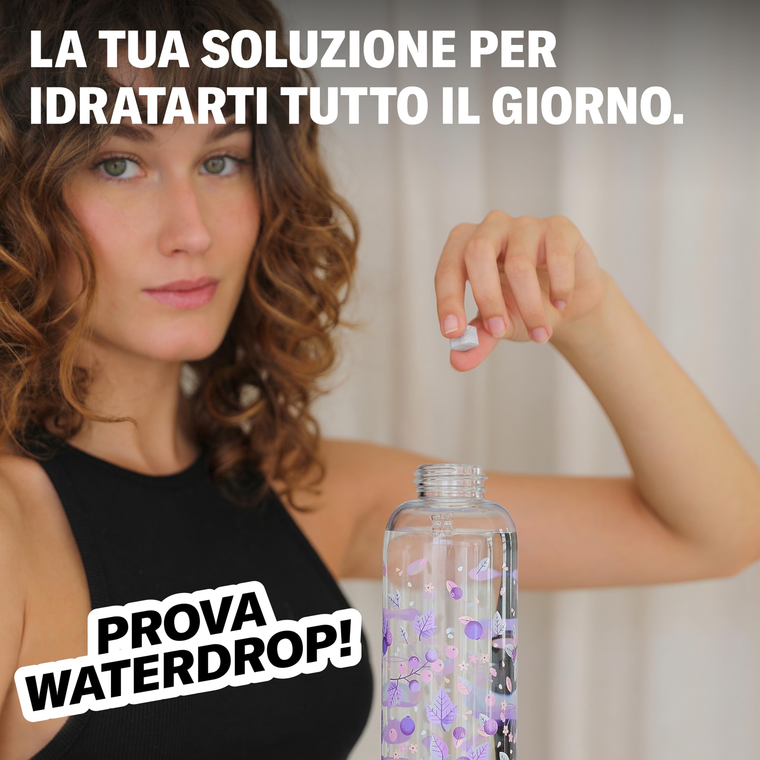 waterdrop® Bottiglie Vetro 600ml con 18 Drops senza zucchero - idee regalo donna - Pacchetto degustazione con Borraccia e 6 gusti aromatizzanti per acqua, senza zuccheri - Cofanetto regalo donna