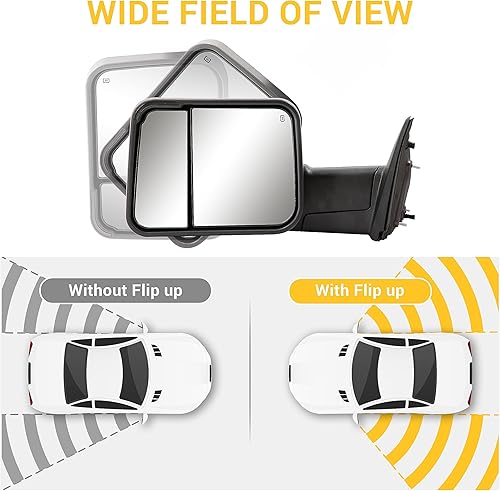 Miniatura 4 de Espejos de remolque para Dodge Ram 1500 2009-2018, Dodge Ram 2500 3500 2010-2018 con Turn Siganl Power Glass extensible par de espejos de remolque