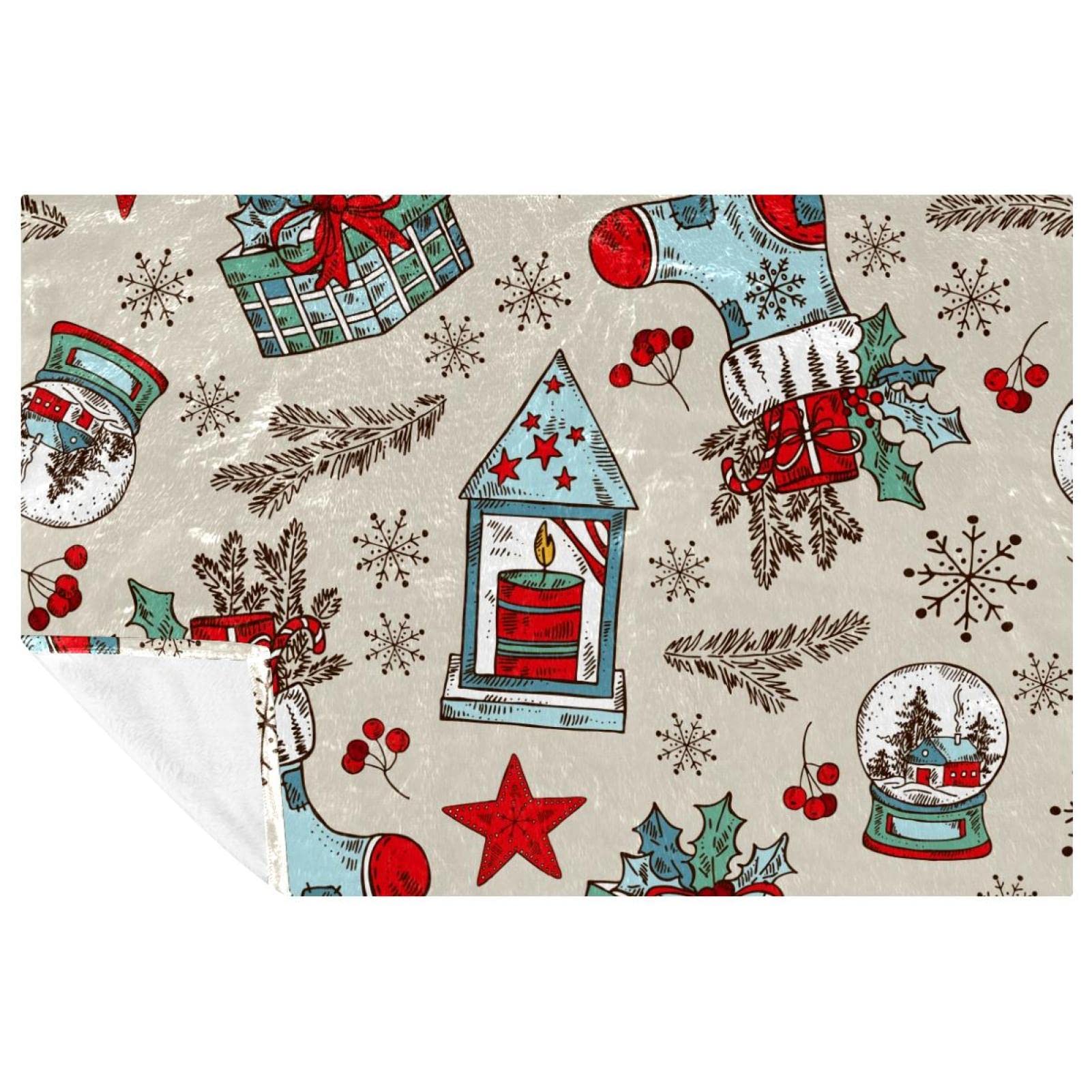 Couverture de Noël lit canapé, plaid chaud 150x100 chaussettes imprimées pour camping
