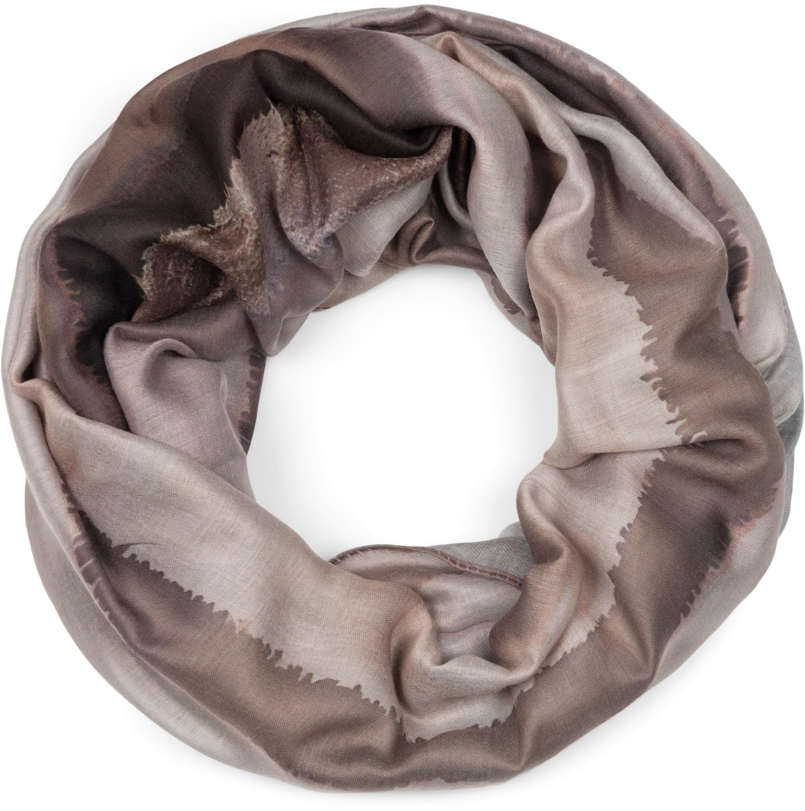 Stylebreaker Women's Dark Brown-Taupe Loop Scarf With Elegant Watercolour Gradient, Light And Soft Tube Scarf, Multicoloured 01017163, Colour:
