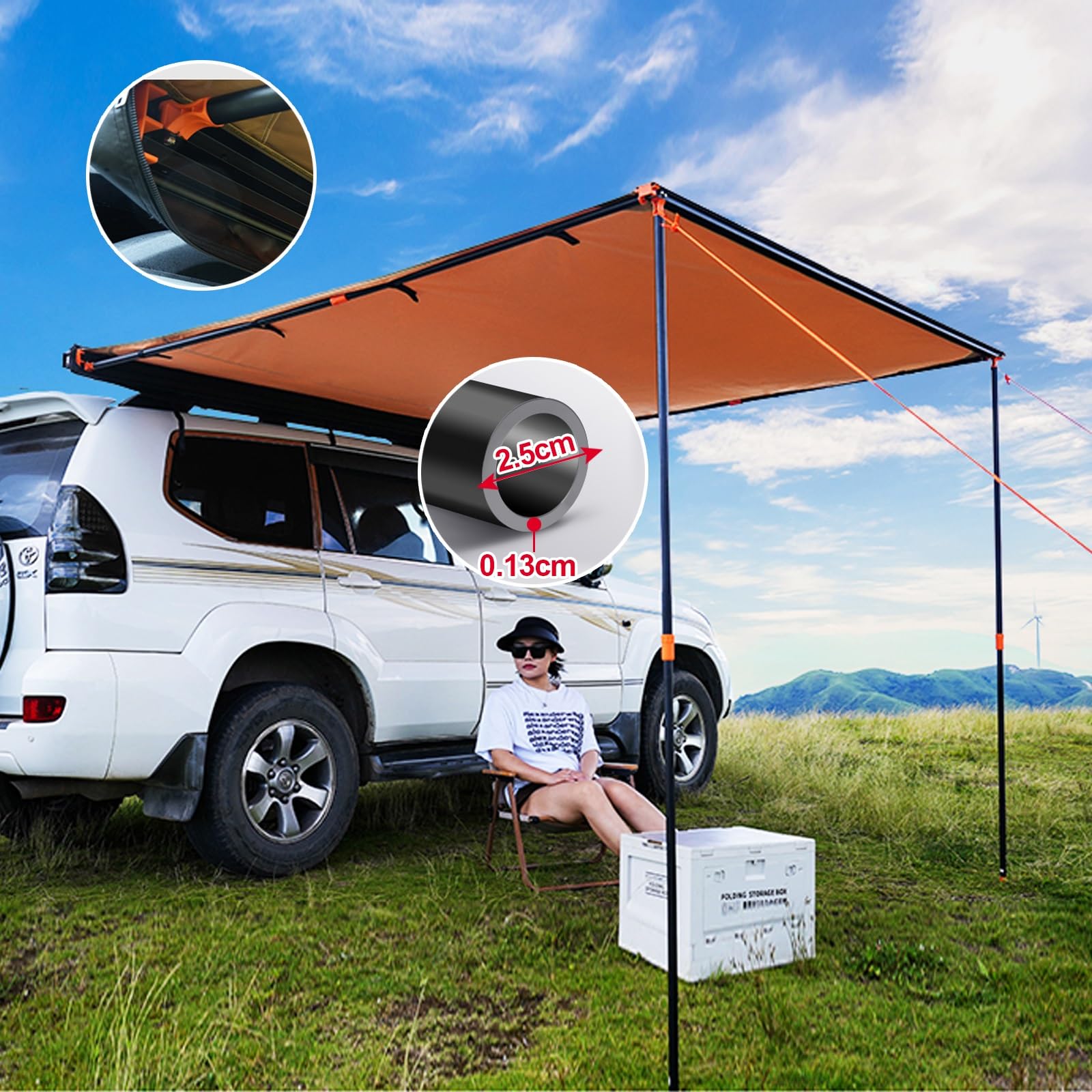 Rozsuwana markiza samochodowa do kampera Overlanding, markiza chowana, idealna na kemping, wycieczki samochodowe, wycieczki na świeżym powietrzu, podróże, wyprawy, kampery, kampery, SUV y (1,4 * 2 *