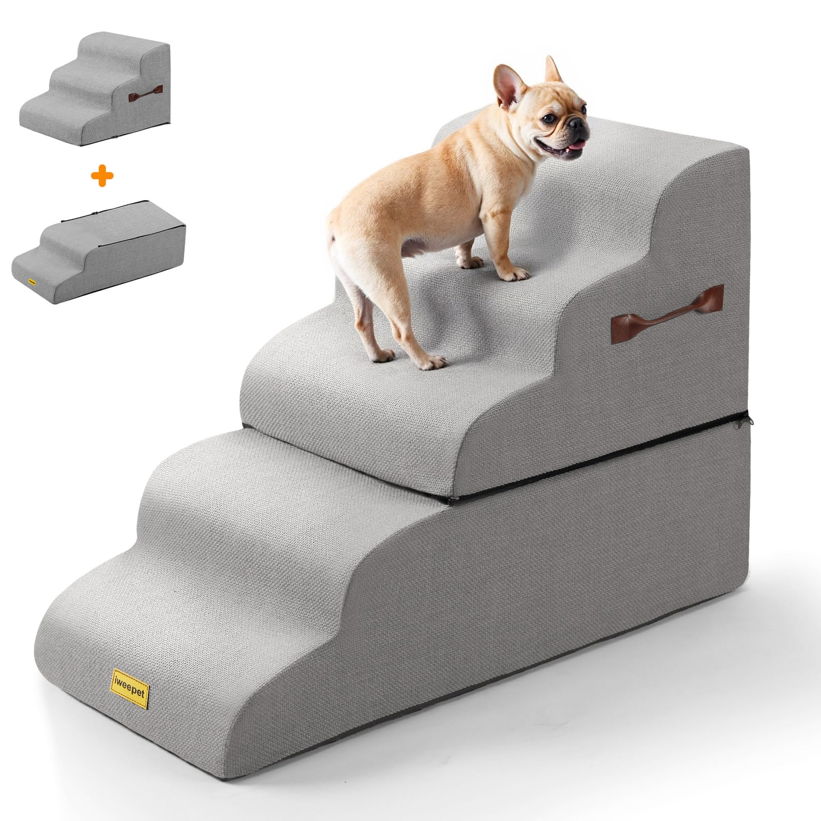 3 in 1 30D High Density Foam Stable Dog Stairs for High Bed, 22.8’’H 5 (2+3) Steps Pet Ramp, Non-Slip Pet Steps with Handle for Dachshund,Small, Surgery Dog, Senior Cat