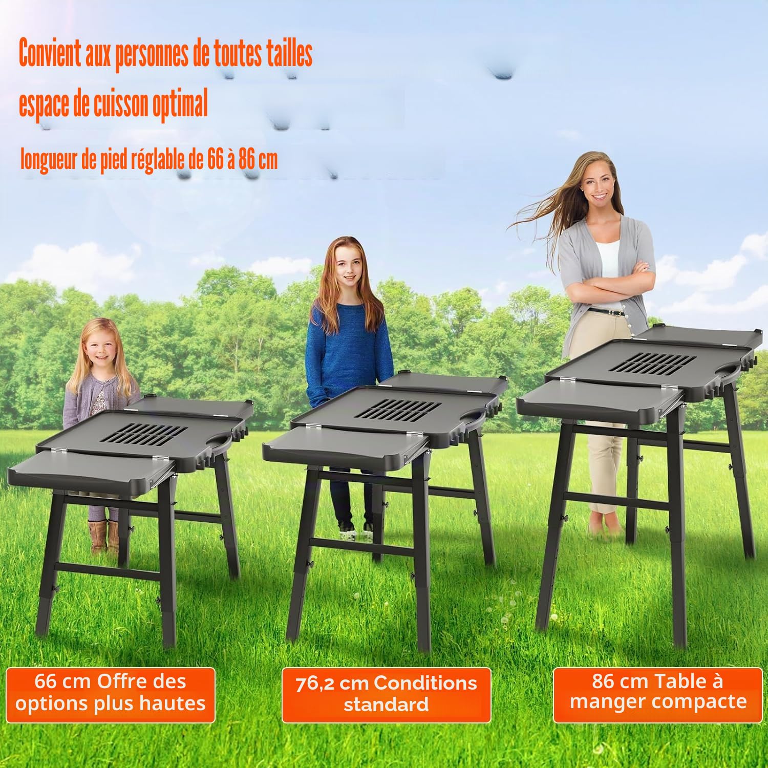 GFTIME Chariot de barbecue portable universel pour Enders Urban, Weber Q100 Q200 Q300 Series, Ninja Woodfire Grill, Burnhard Wayne, support de barbecue universel, pliable pour l'extérieur