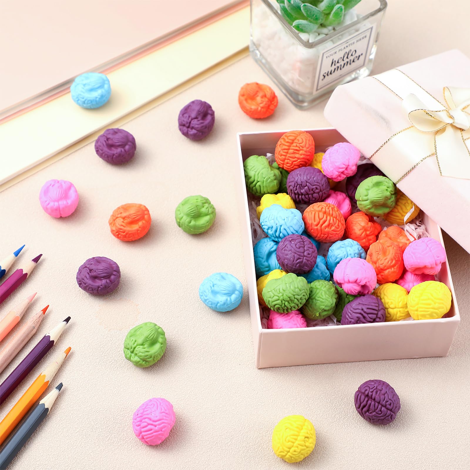 Gilprop 48 Stück Gehirnförmige Radiergummis, Großpackung, 2,5 cm, Mini-Radiergummi, für den Schulanfang, Party, Gastgeschenk, lustiges Klassenzimmer-Zubehör, niedliche Geschenke für Studenten, Lehrer