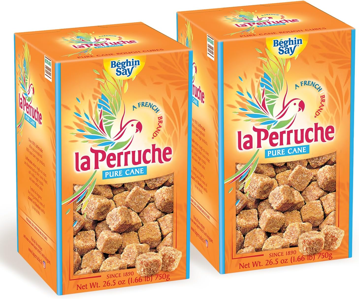 La Perruche Pure Cane Brown Sugar Cubes (750g/1.65lb box) | Ideal Sugar Cubes for Coffee | Pack of 2