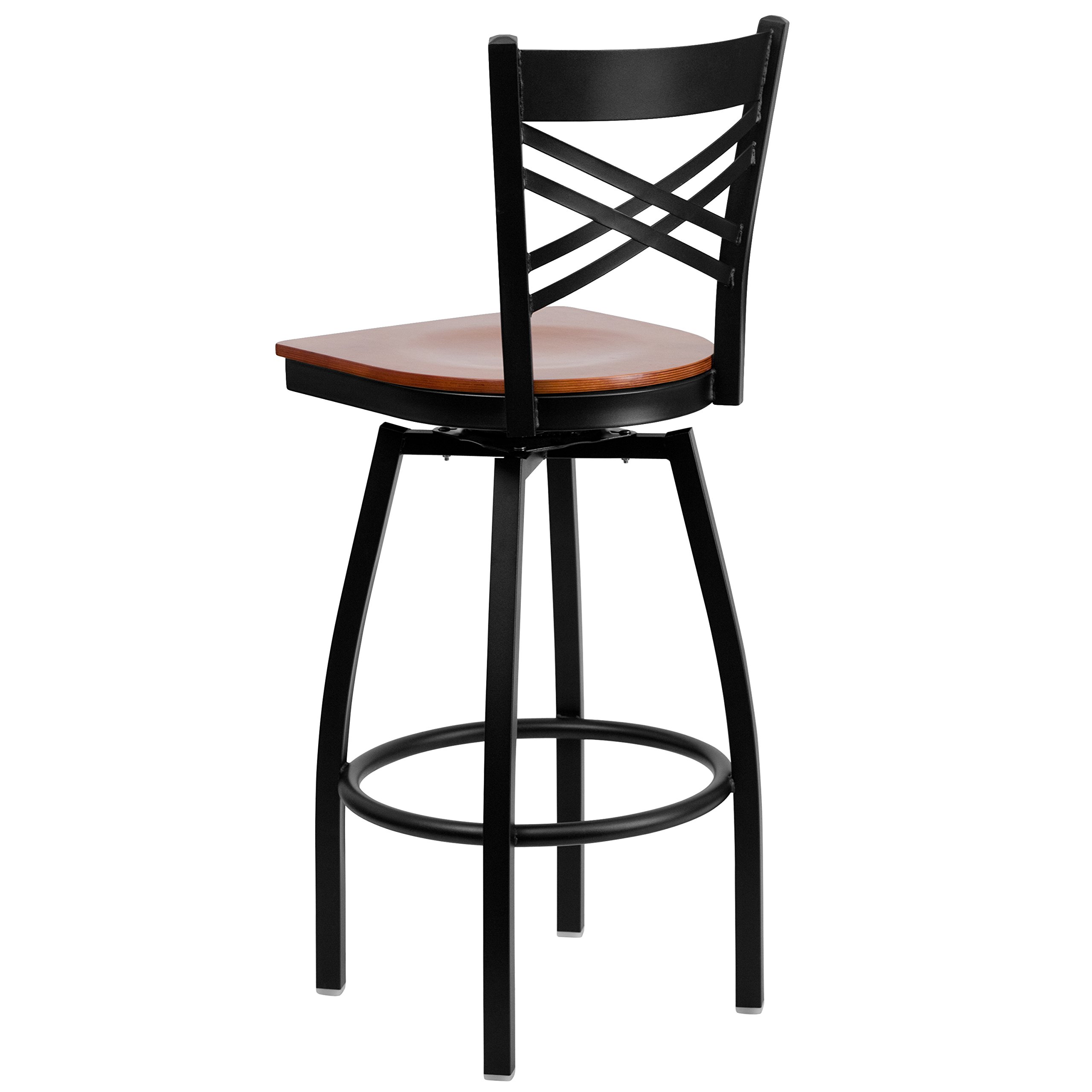 HERCULES Series Black ''X'' Taburete giratorio de metal – Asiento de madera de cerezo 3