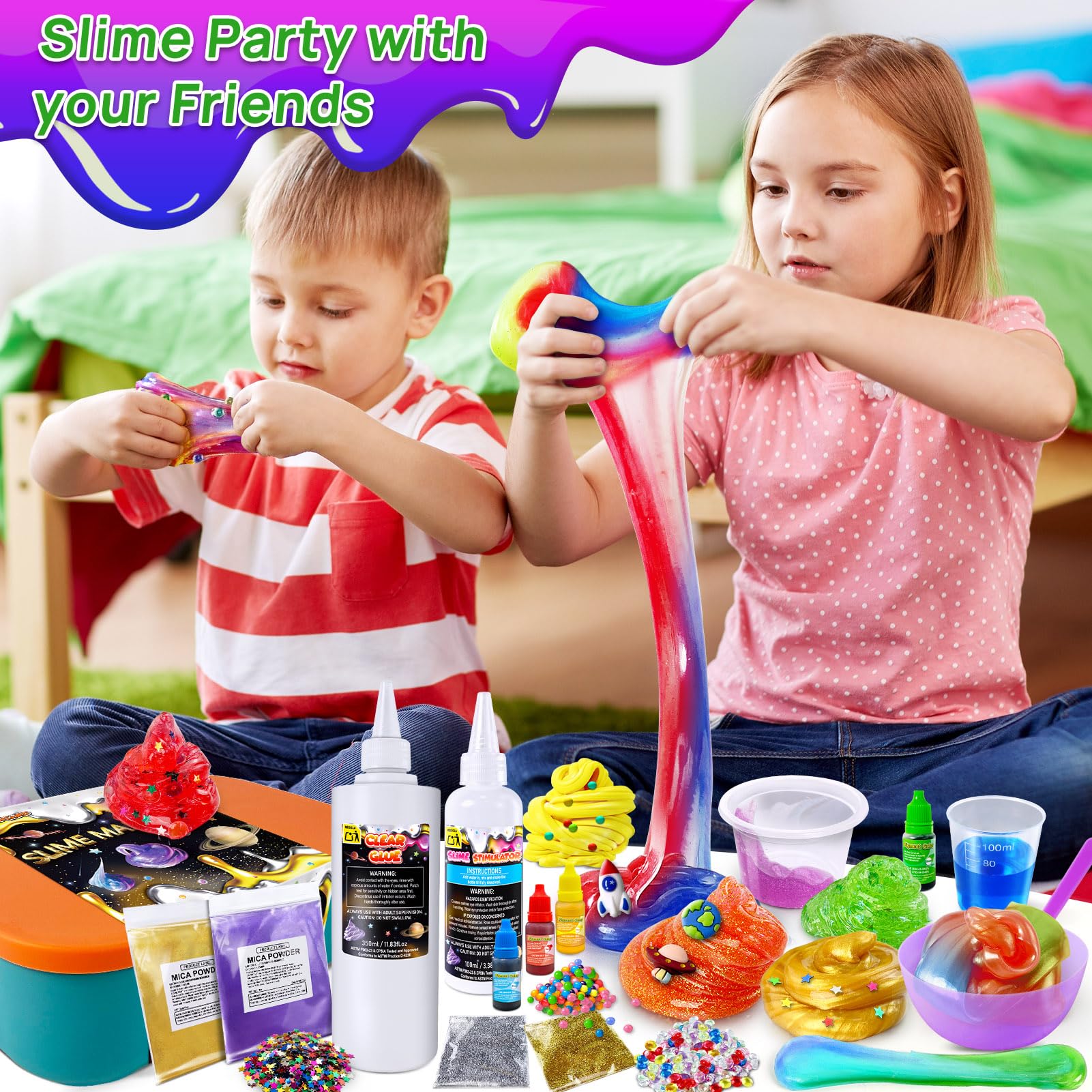 Slime para Niños Metal y Galaxy, Slime Kit Manualidades para Niñas, | con Purpurina y Brillo en la Oscuridad, Juguete para Niñas, Regalos de Cumpleaños para Niños
