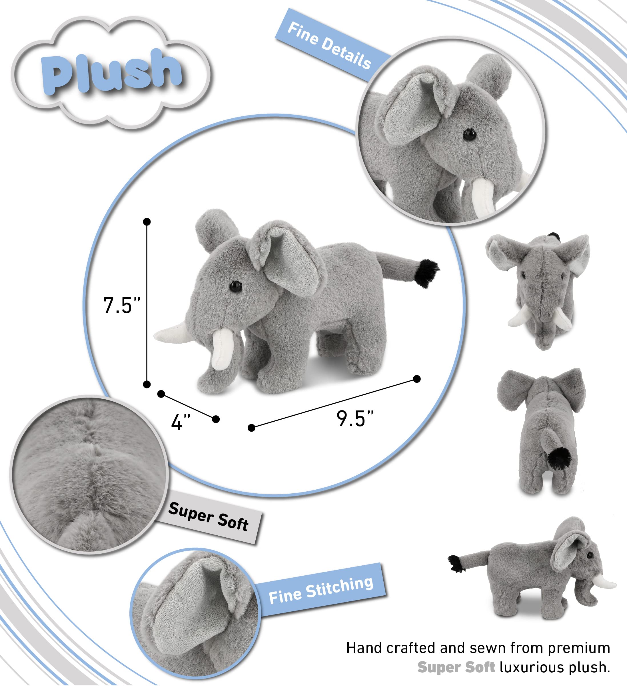 DolliBu Sitting Elephant Stuffed Animal With Baseball - 9.5 Inch Soft Plush Toy For Kids & Adults