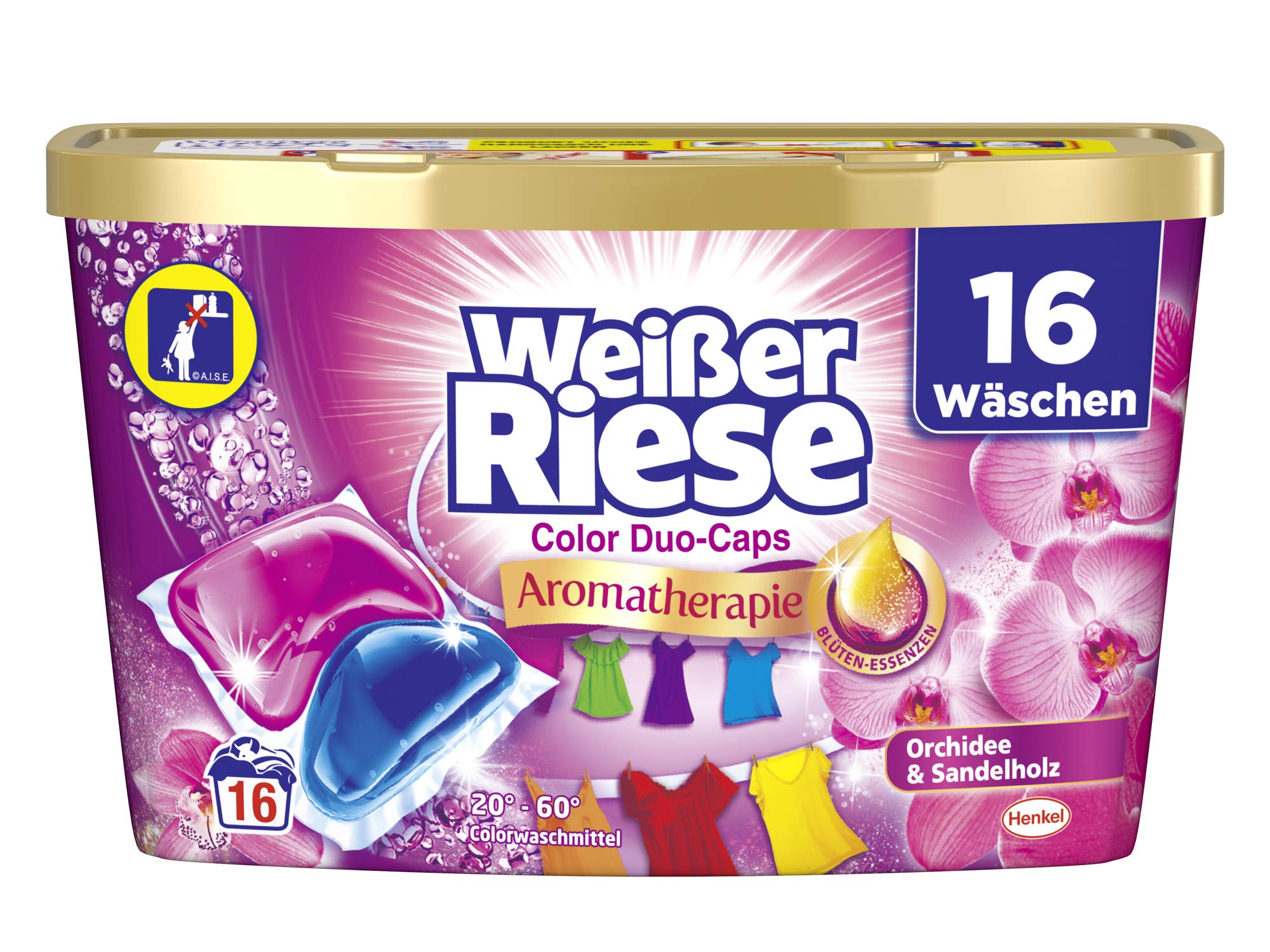 Weißer Riese Color Duo-Caps Aromatherapie, Malaysische Orchidee & Sandelholz, 8er Pack (8 x 16 Waschladungen)