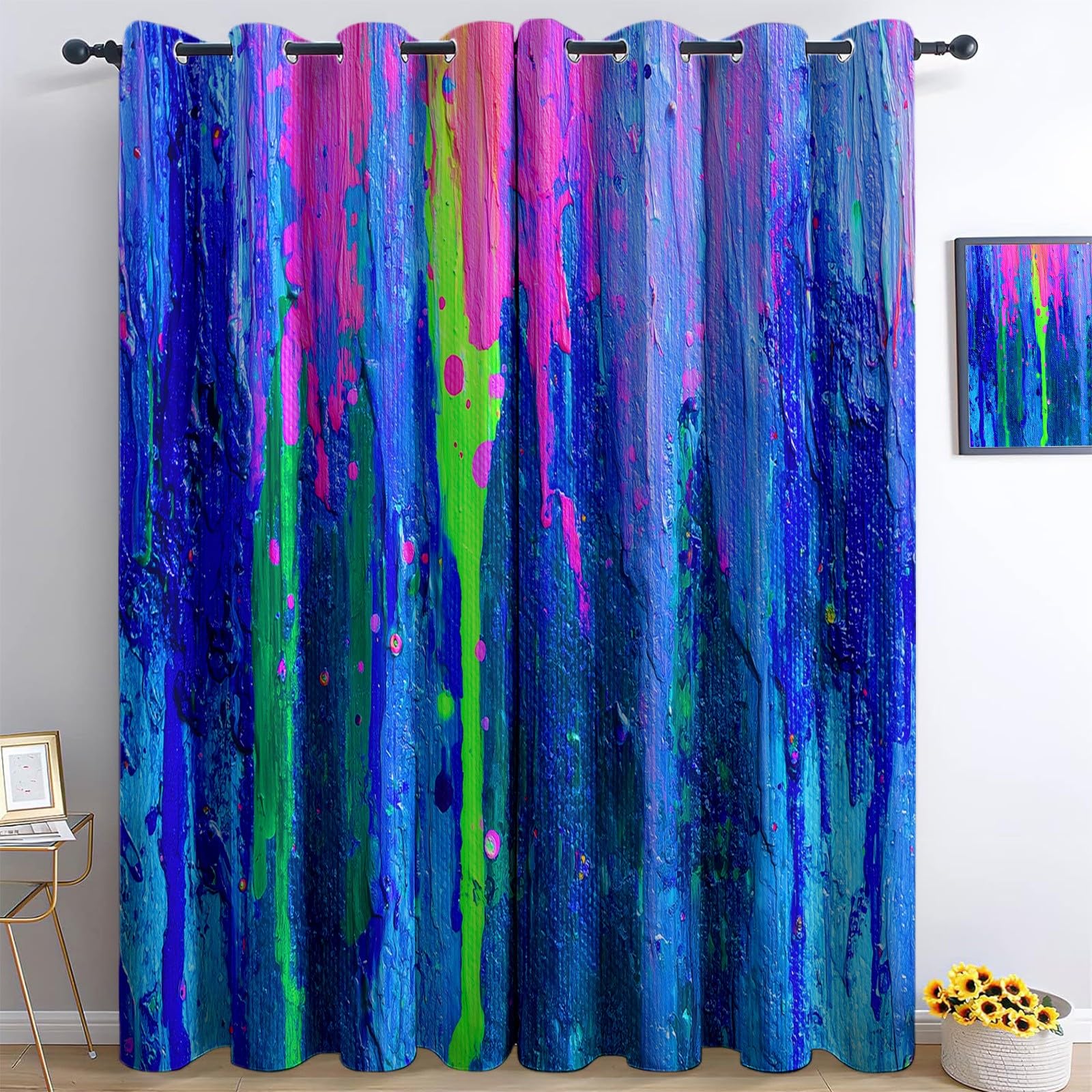 Generisch Kinderzimmer Vorhänge Abstrakt Textur Verdunkelungsvorhang Blickdicht mit Ösen, Blau Farbe Gardinen - für Jungen & Mädchen 140 x 245 cm (2er Set)