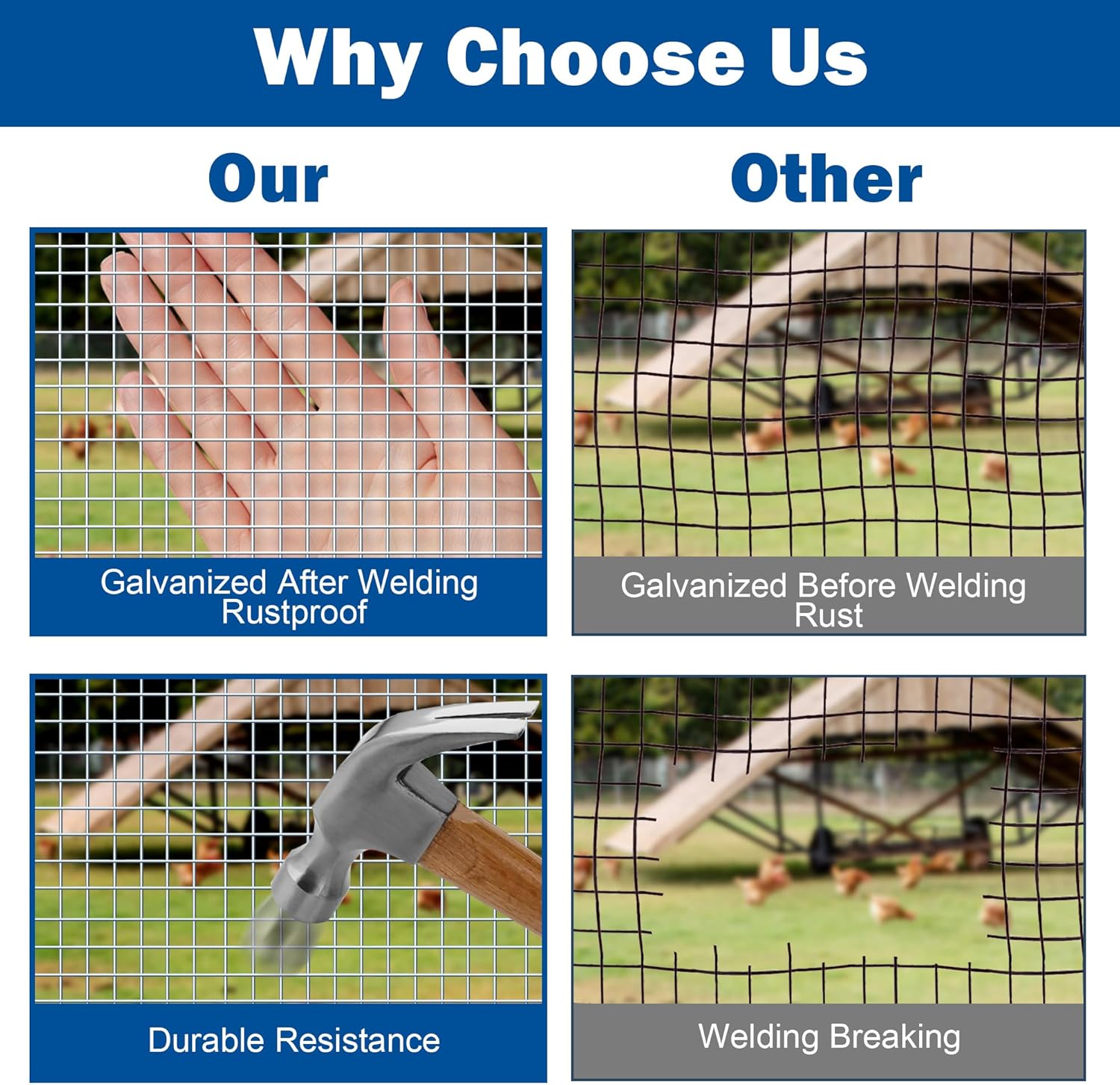 Galvanizing Hardware Cloth, Chicken Wire Mesh 1/2 inch 48in x 50ft, Chicken Wire Fence Rolls for Garden Plants, for Chicken Coops and Pet Fences Heavy Duty Cutting Pliers and Gloves