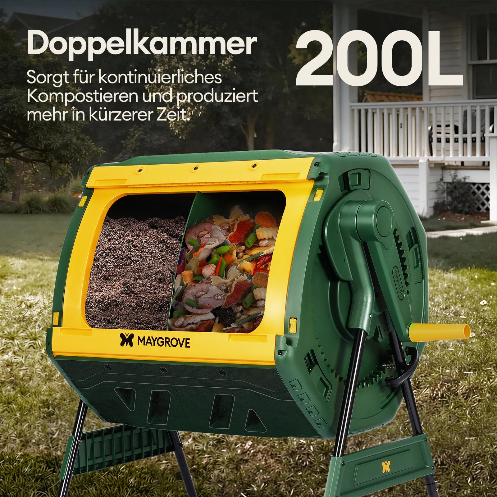 Maygrove 200L Gartenkompostierer, 53 Gallonen Doppelkammer Komposttumbler