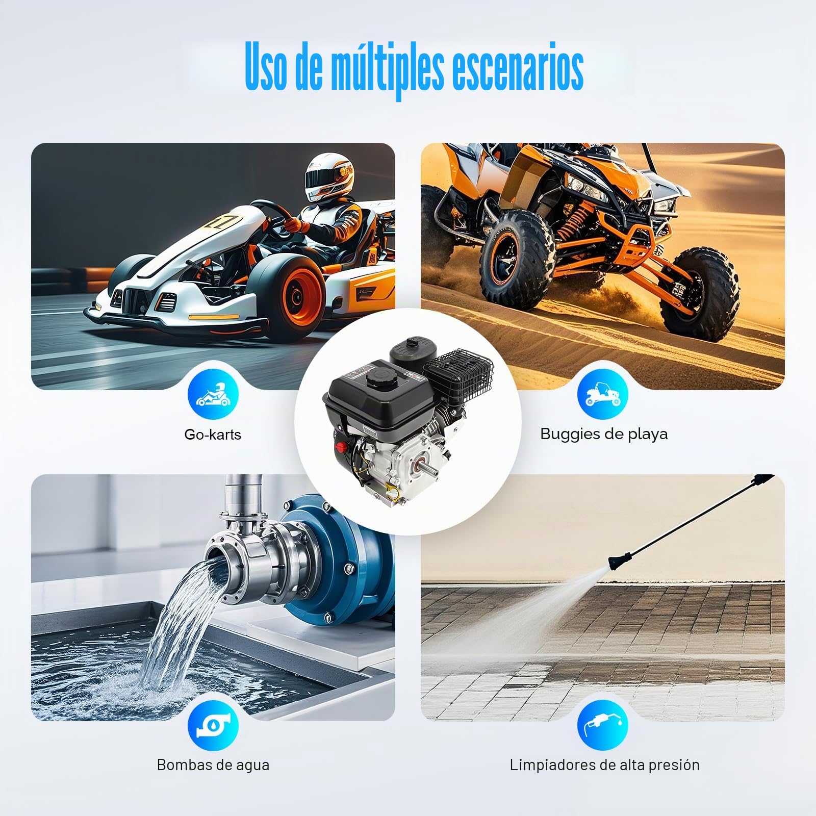 Motor de gasolina de 7,5 CV, 3600 rpm, motor de 4 tiempos, 212 ccm, motor de gasolina, 2 cm de diámetro del eje, 3,6 L, tanques de gasolina con mango de arranque para desbrozadora debajo, karts