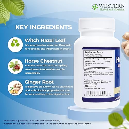 Miniatura 3 de Western Herbal and Nutrition  Alivio del dobladillo 911 para hemorroides  Fórmula 100 natural  Alivia el dolor la picazón el ardor  Suplemento de