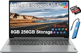 Lenovo Computador portátil IdeaPad, antirreflexo de 15,6 polegadas, 8 GB de RAM, 256 GB (SSD de 128 GB + 128 GB eMMC), Office 365 de 1 ano, CPU Intel Core, para estudantes, casa, trabalho, teclado