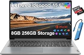 Lenovo Computador portátil IdeaPad, antirreflexo de 15,6 polegadas, 8 GB de RAM, 256 GB (SSD de 128 GB + 128 GB eMMC), Office 365 de 1 ano, CPU Intel Core, para estudantes, casa, trabalho, teclado