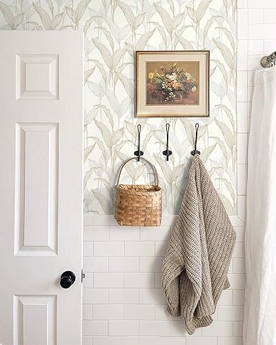 Vista 52 de Heroad Papel tapiz hexagonal para despegar y pegar, papel de contacto bohemio, geométrico, papel tapiz de lunares blancos y beige, papel de pared