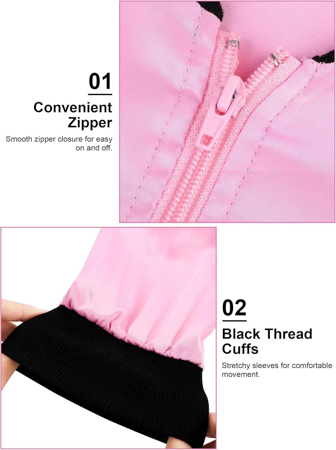 AOTHSO 1950s Pink Satin Jacket with Polka Dot Scarf Headband Earrings Glasses Halloween Cosplay Costume for Women, 8 Pieces - Image 3