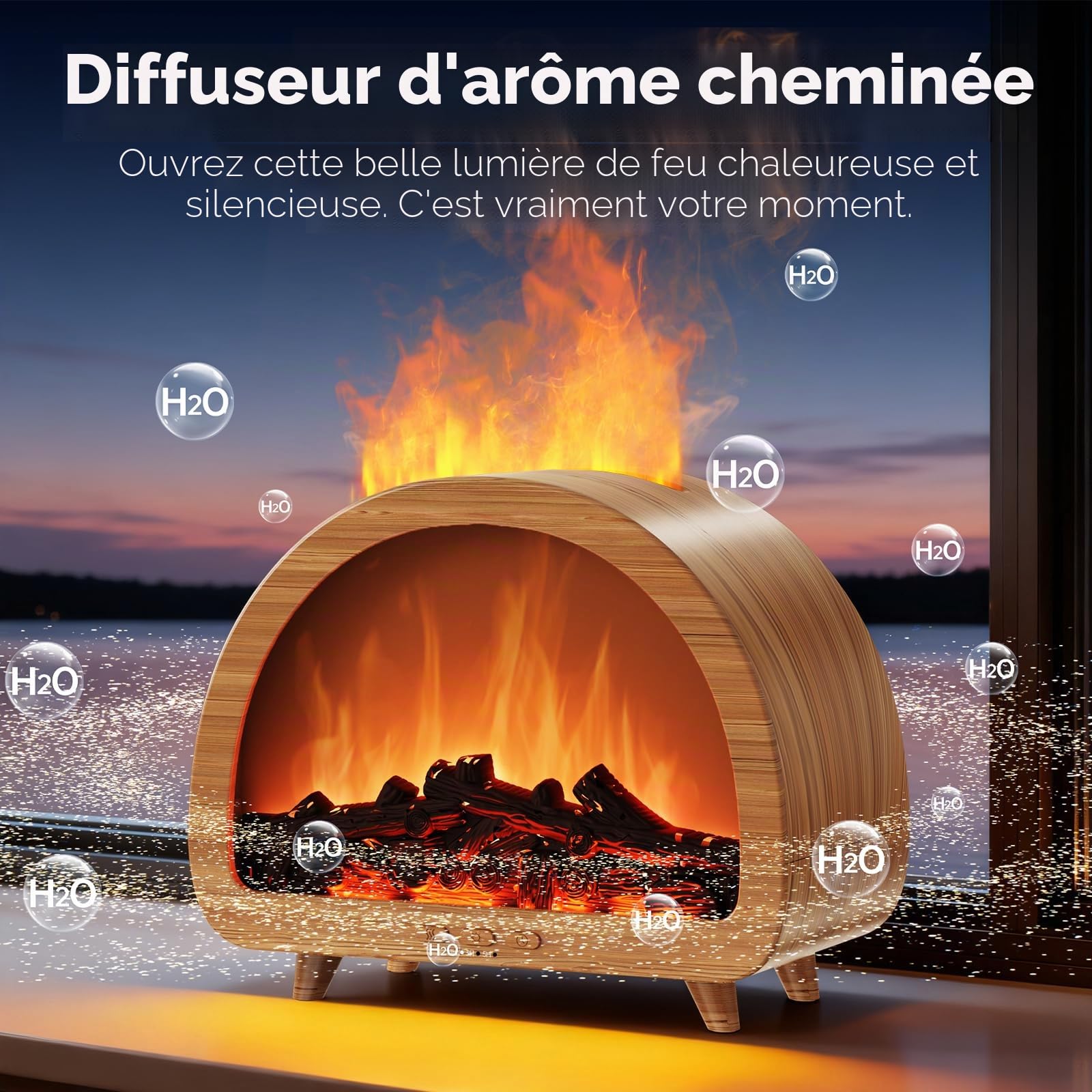 Diffuserlove Diffuseur d'huiles essentielles pour cheminée - Diffuseur de parfum d'aromathérapie à flamme - Machine à huile de diffuseur de brume froide - Diffuseur d'air avec feu factice coloré