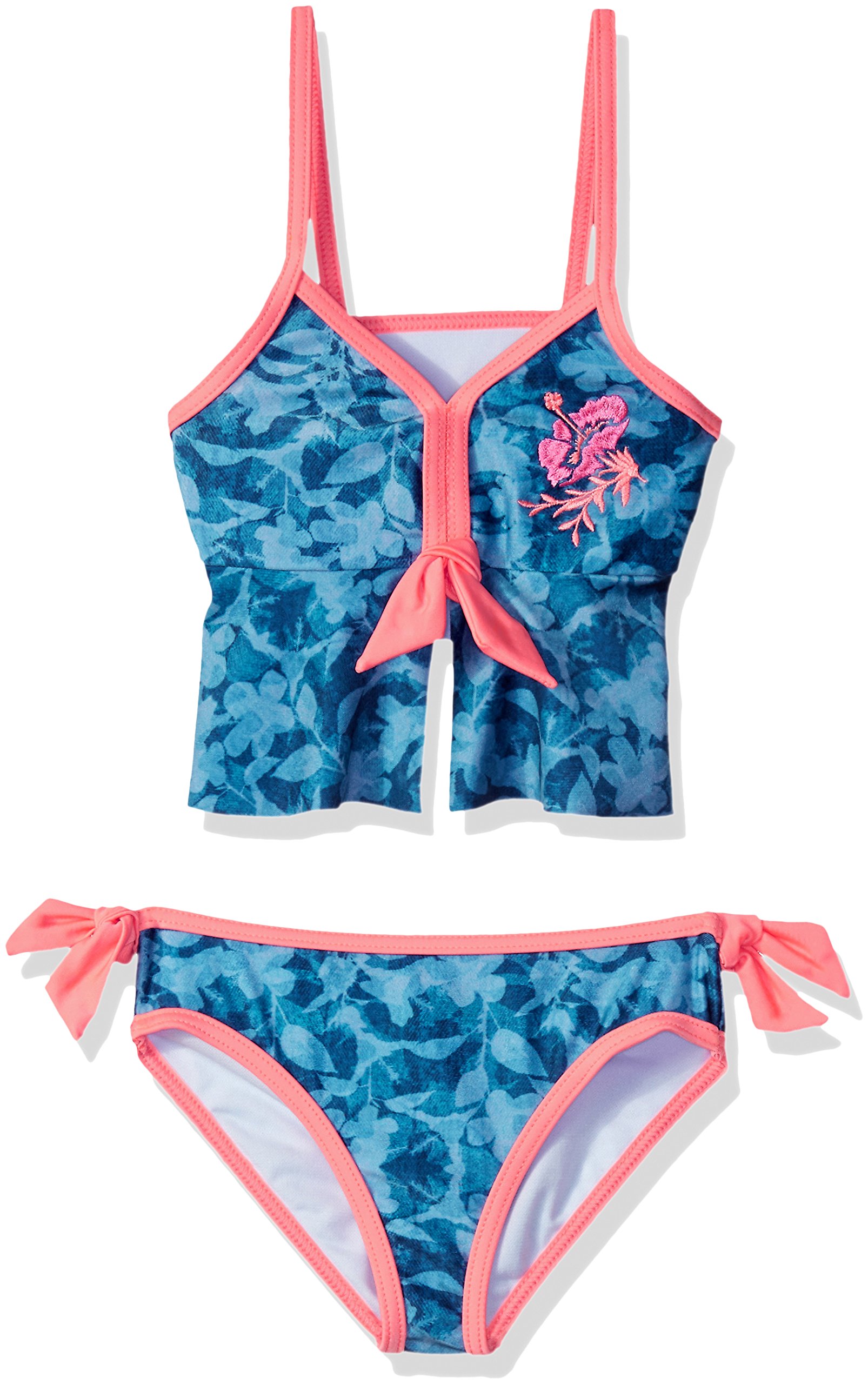 Jantzen Girls Tankini Swimsuit Set, Denim Hibiscus Print, 4
