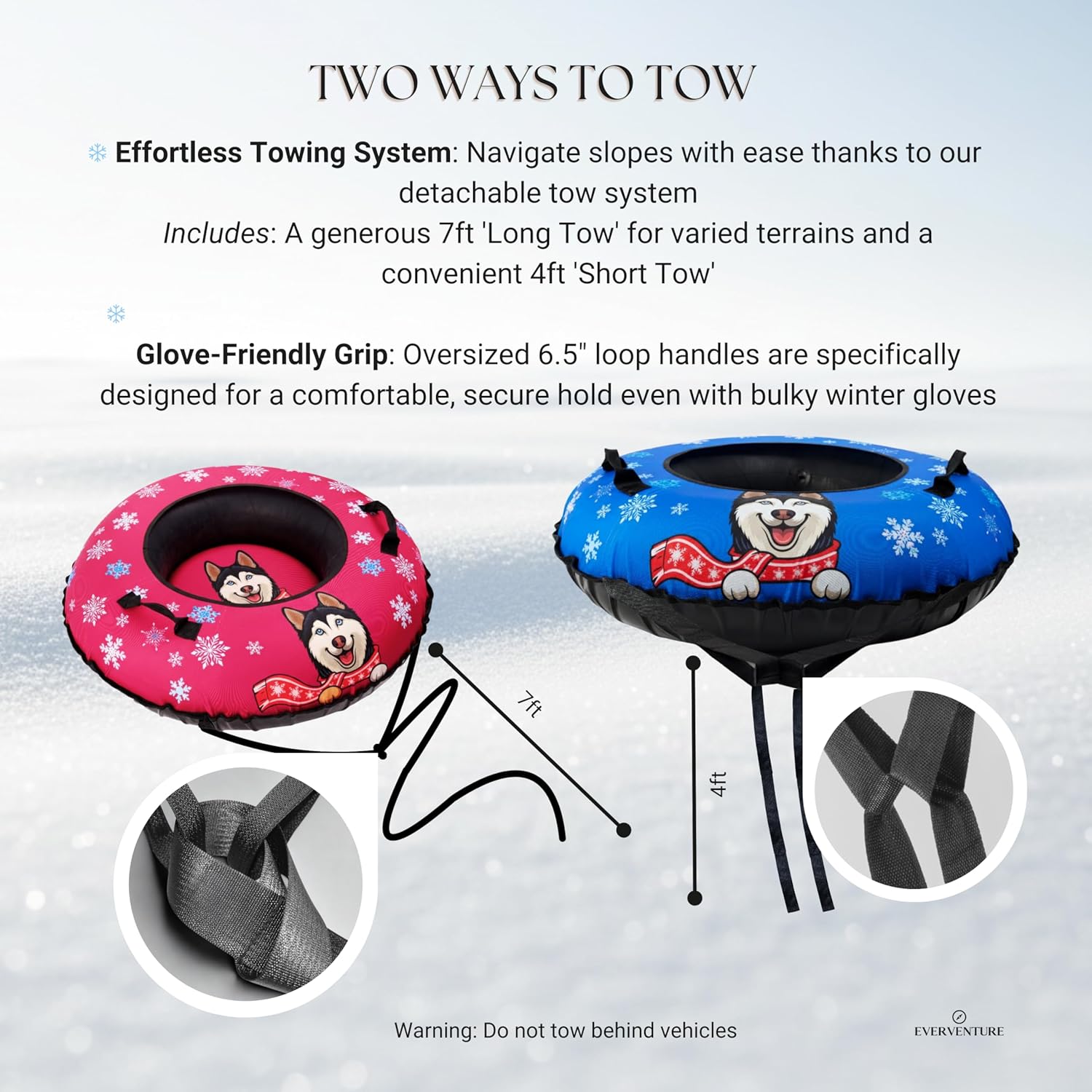 Snow Tube for Adults & Kids | Heavy-Duty Inflatable Snow Tube with Super Slick Base, Freeze-Proof 1000D Base | Durable Snow Tubes for Kids | Snow Dog Series