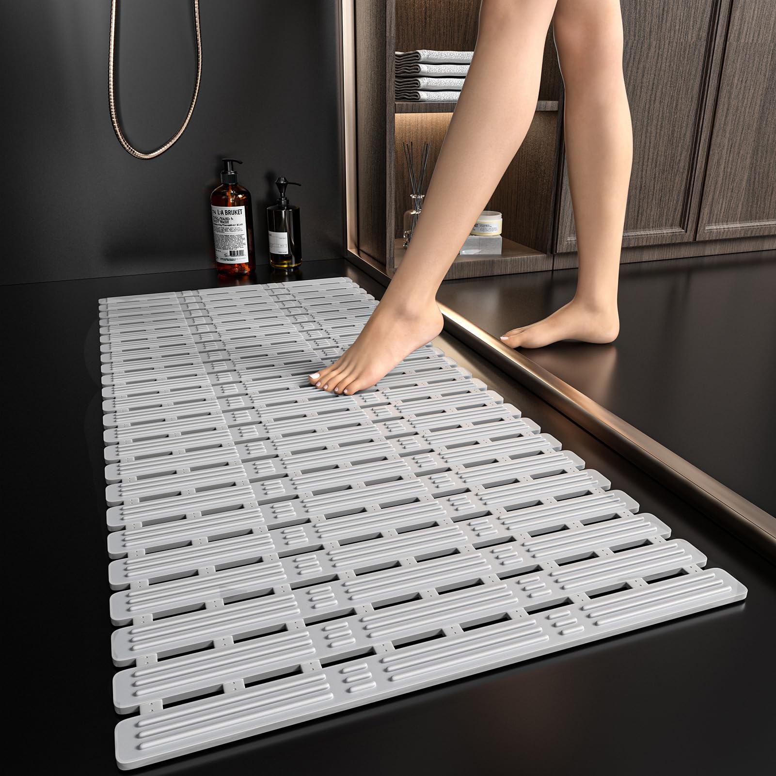 XIYUNTE Shower Mat Non Slip Bathtub Mat, 36 x 16 inches Rubber Bath Mat for Tub Non Slip Shower Mats for Inside Shower with Powerful Suction Cups and