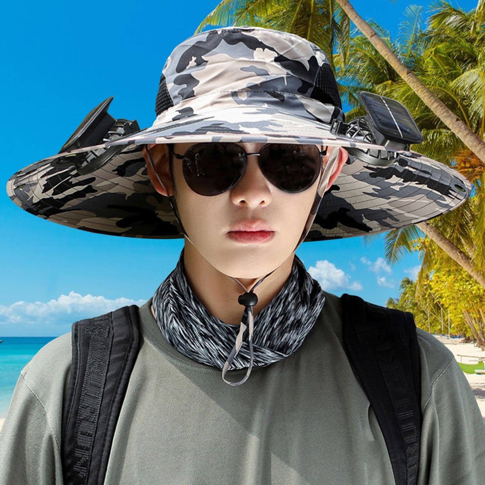 Sombrero de abanico solar de ala ancha, sombrero de protección solar UPF50+ para mujeres y hombres, verano al aire libre, pesca, senderismo, camping, playa, deportes, viajes, gorra de enfriamiento