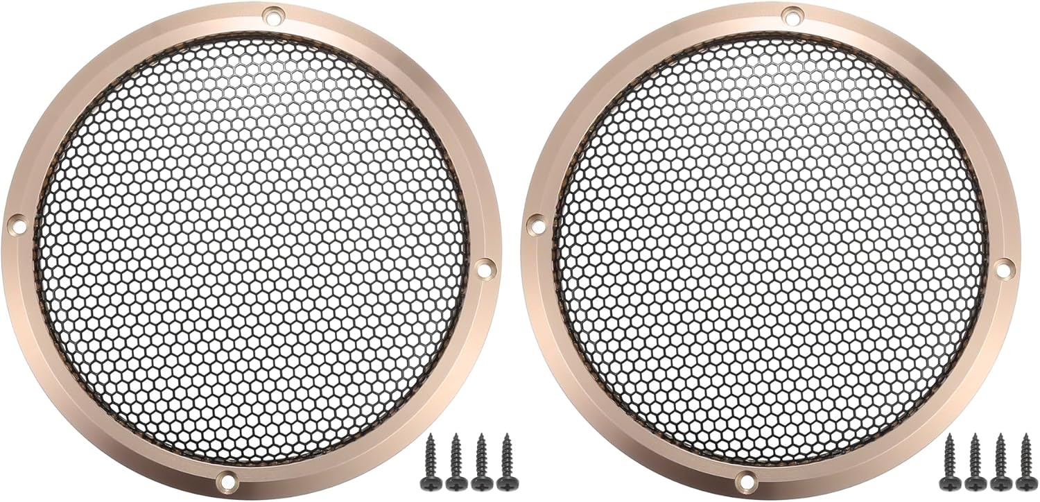 ACROPIX Universal 6" Car Speaker Grills Cover Mesh Round 6 Inch Audio Speaker Subwoofer Guard Protector Case with Mounting Screws Iron Aluminum Alloy Rose Gold Tone Black - Pack of 2