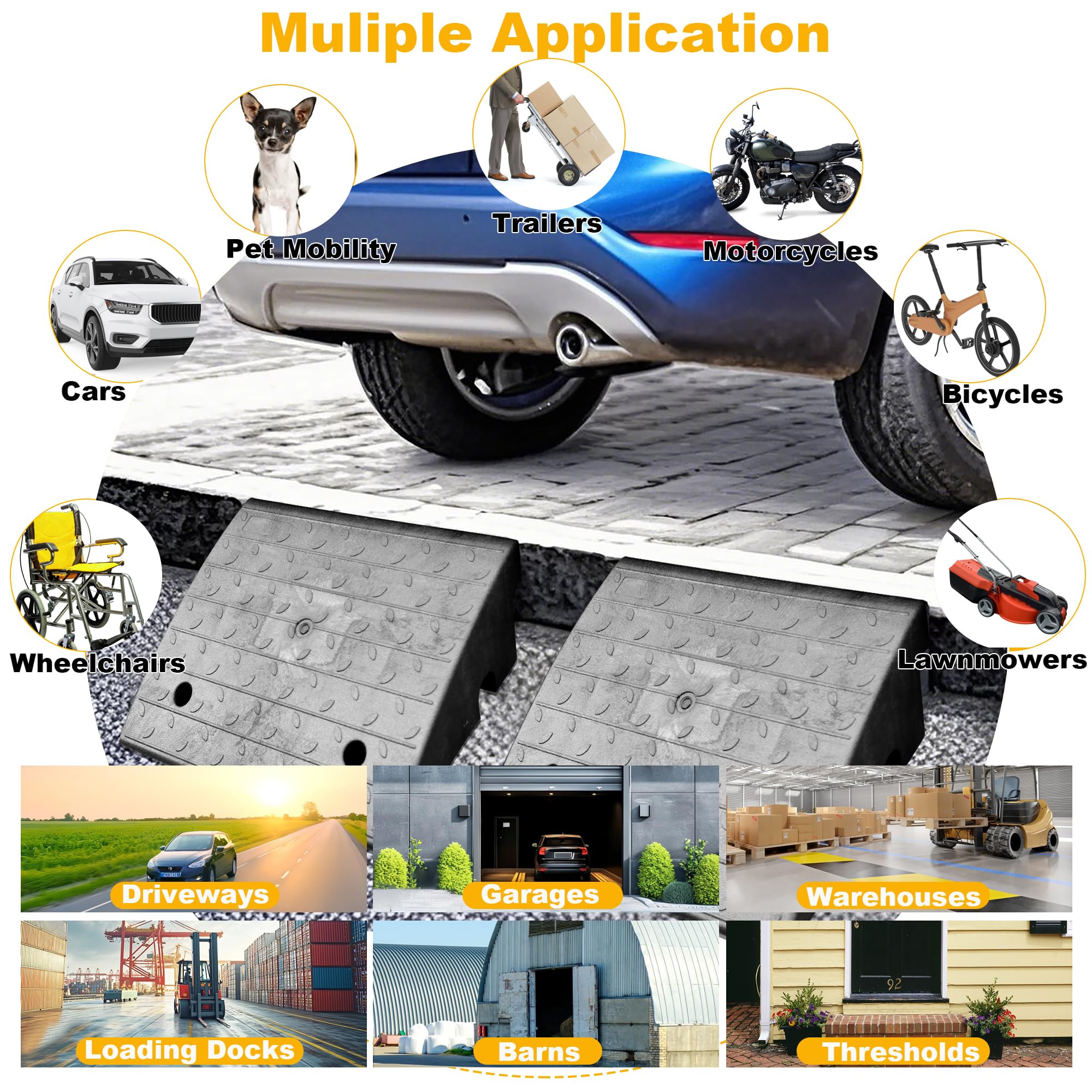 Driveway Access Ramp For SUVs And Carts BESEA Rubber Curb Ramps (2-Pack) - 7" High, 17" Long, 15.65" Wide, 3 Ton Capacity For Driveway, Trucks, Loading Docks Car Ramps For Oil Changes