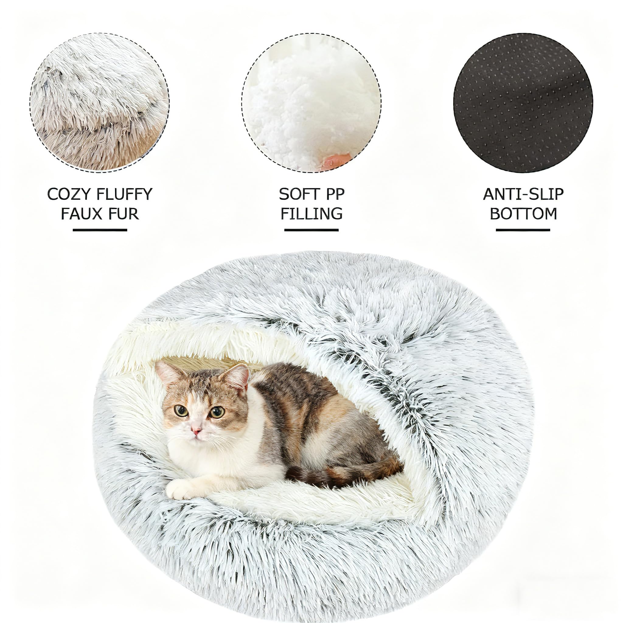 Cuccia per Animali Domestici Letto da Interno Lavabile Lettino soffice per Cani a Forma di Conchiglia Calmante Soffice Peluche Divano per Lettino Gatto Cesto per Gatto e Cane (Grigio, 50cm Ø)