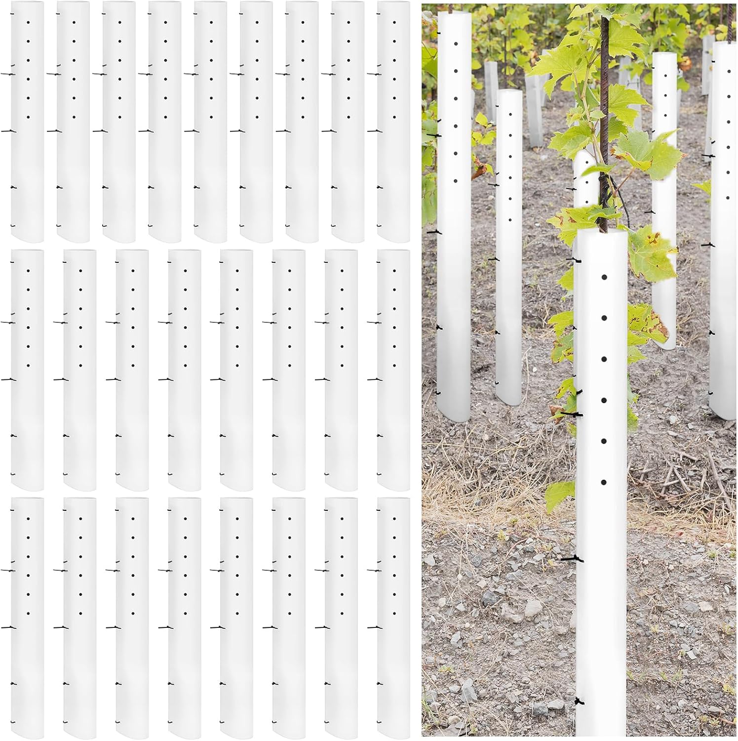 Pushglossy 5 Pack 48 Inch Tree Seedling Sapling Grow Tube Standard Vented Seedling Protectors Split Tree Grow Protector with Releasable Zip Ties Plant Shelter for Trunk Against Deer Rodent