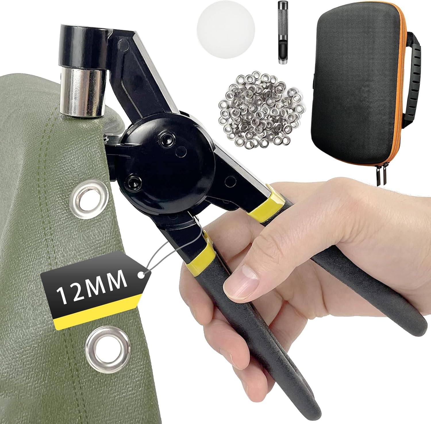 Grommet Tool Kit with Bag, 1/2 inch Handheld Eyelet Kit Manual Grommet Press Machine with 300 pcs 12 mm Grommets