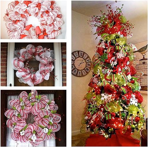 Miniatura 9 de 2 rollos de cintas decorativas de malla de polietileno de 10 pulgadas x 30 pies cada rollo de cinta de malla metálica para árbol de Navidad, rollos