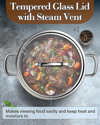 Miniatura 5 de Cook N Home Olla de Acero Inoxidable con Tapa de 6 Cuartos, Olla de Sopa Tri-Ply Clad, Olla de Cocción por Inducción, Plateado