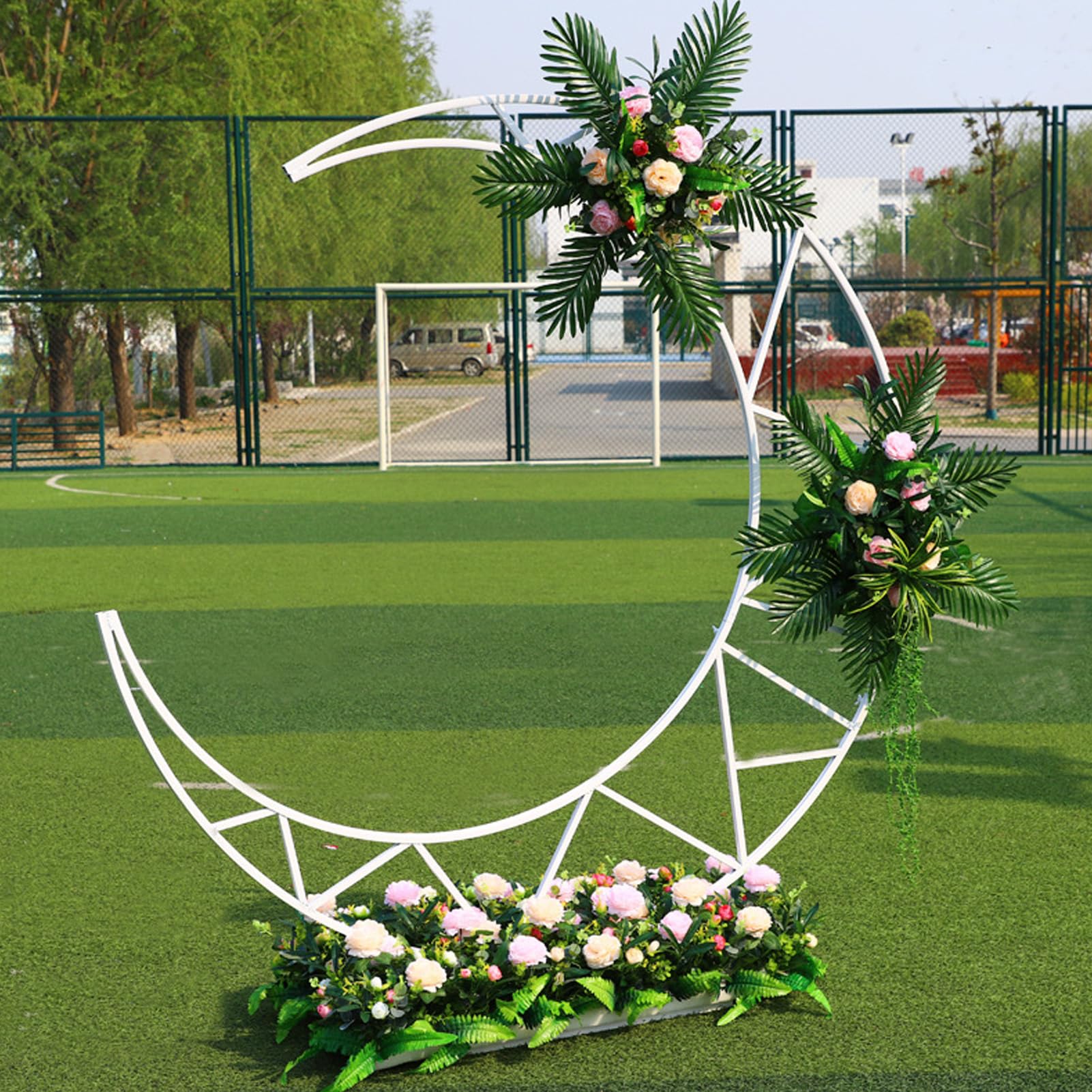 Arche de mariage en métal blanc incurvé pour décorations de cérémonies et ballons