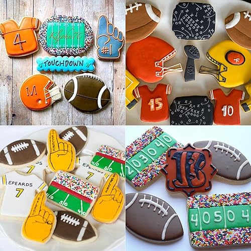 Miniatura 3 de Juego de cortadores de galletas de fútbol de acero inoxidable con jersey, casco, fútbol americano, mano de abanico, copa de trofeo, moldes para