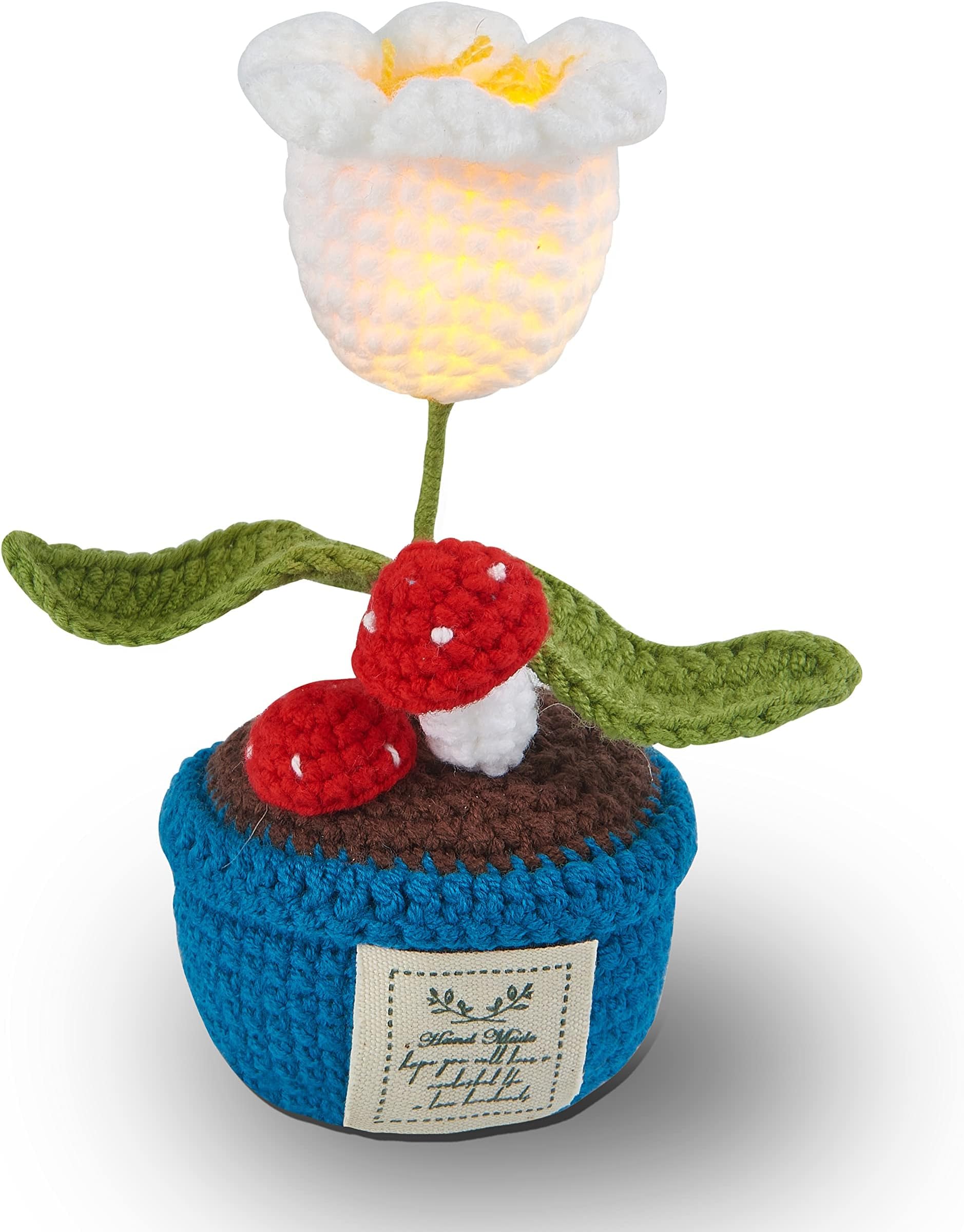 Azonee Lily of The Valley Flowers Crochet Flowers Pot with Night Light, Finished Hand Woven Flowers Knitted Flower Night Lights, Handmade Crochet Flower Bouquet Decoration for Bedroom Home Office