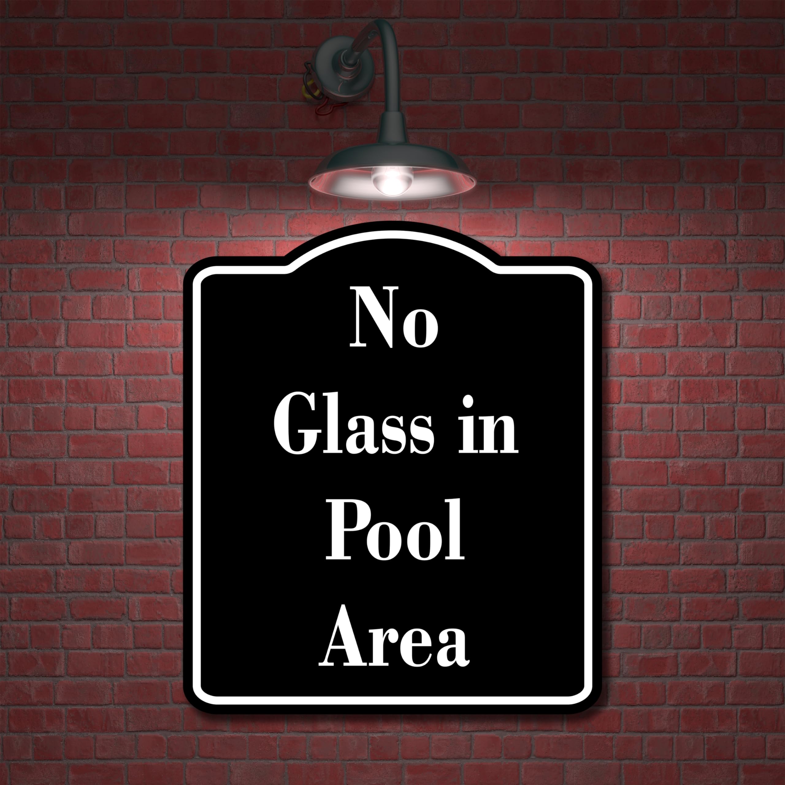 No Glass in Pool Area BLACK Aluminum Composite Sign 20''x24''