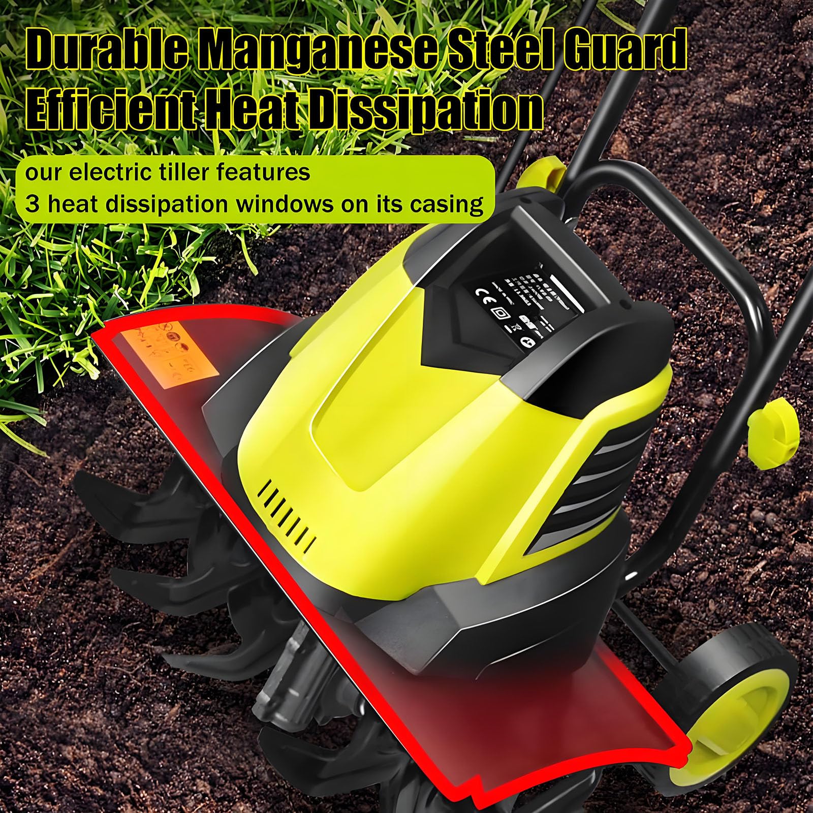 Cultivateur D'électriculteurs 2400w, Rotavator De Jardin, avec 3 Types De Lames, Largeur De Labour De 45 Cm Et 22 Cm De Profondeur De Labour, 2 Roues, Barre De Sol pour La Ferme, La Cour, La Pelouse